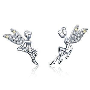 💥  Dainty White CZ Sweet Wing Fairies Stud Earrings for Women, GPMB1441